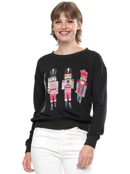 Women's Christmas element top round neck pullover embroidered sequined sweatshirt - FashionistaDeal