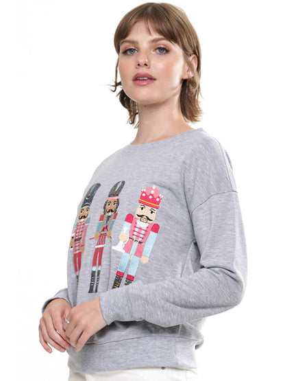 Women's Christmas element top round neck pullover embroidered sequined sweatshirt - FashionistaDeal