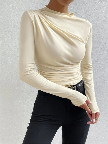 Women's slim fit versatile ruffled design long-sleeved T-shirt top - FashionistaDeal