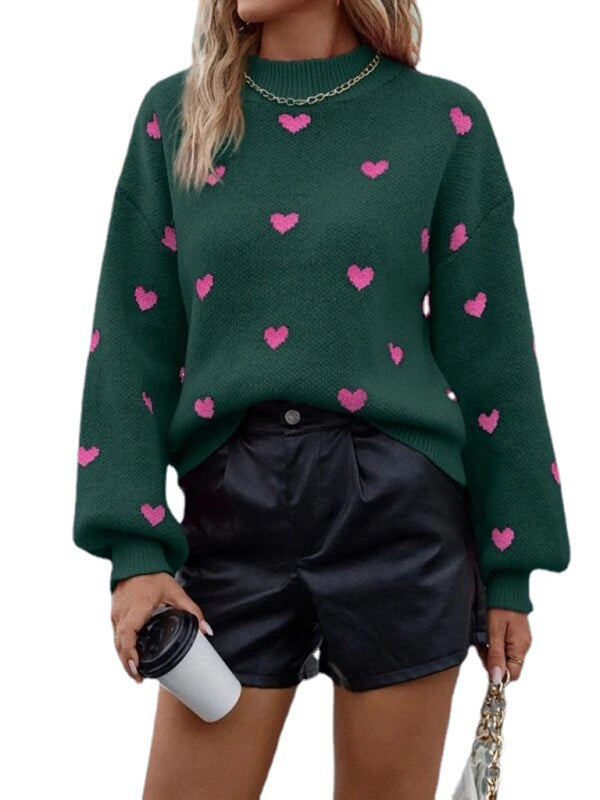 Women's casual Christmas Valentine's Day love loose knitted pullover sweater - FashionistaDeal