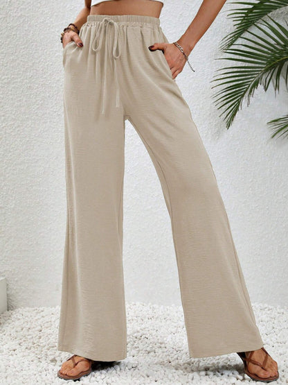 Comfortable casual wide leg pants with elastic waist - FashionistaDeal