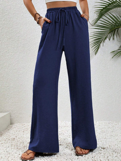 Comfortable casual wide leg pants with elastic waist - FashionistaDeal