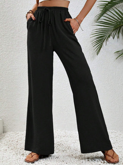 Comfortable casual wide leg pants with elastic waist - FashionistaDeal