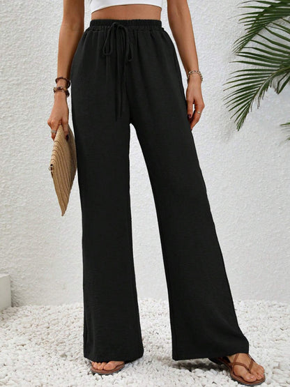 Comfortable casual wide leg pants with elastic waist - FashionistaDeal