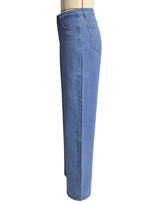 Women's high waist wide leg pants street style washed jeans - FashionistaDeal