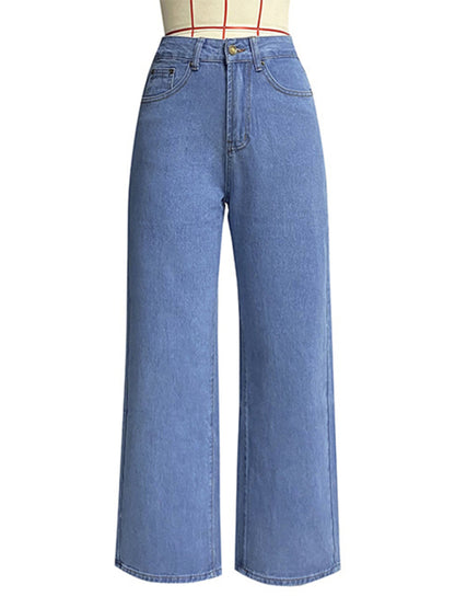 Women's high waist wide leg pants street style washed jeans - FashionistaDeal