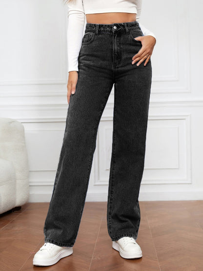 Women's High Waist Washed Straight Leg Jeans - FashionistaDeal