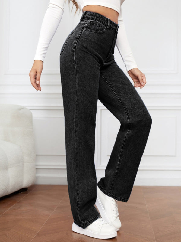 Women's High Waist Washed Straight Leg Jeans - FashionistaDeal