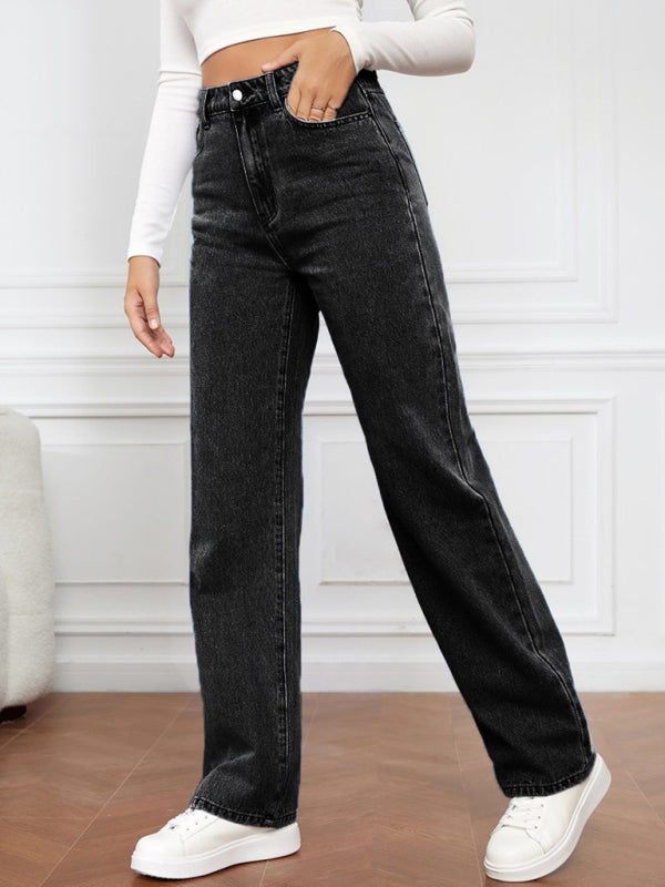 Women's High Waist Washed Straight Leg Jeans - FashionistaDeal