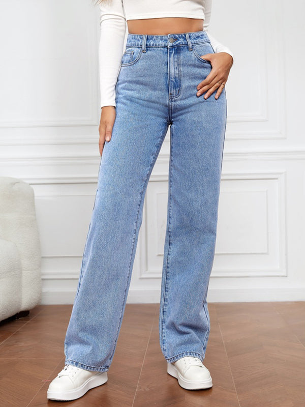 Women's High Waist Washed Straight Leg Jeans - FashionistaDeal