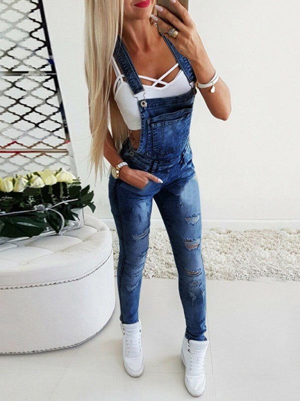 Sexy Tight Overalls Hand-Teared Women's Jeans - FashionistaDeal