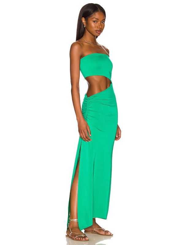 Backless hollow strapless long dress with hip covering - FashionistaDeal