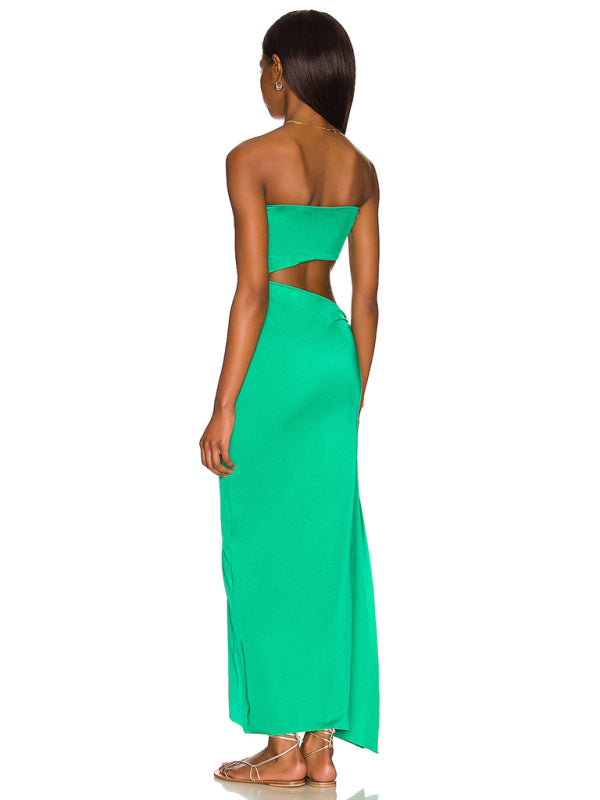 Backless hollow strapless long dress with hip covering - FashionistaDeal