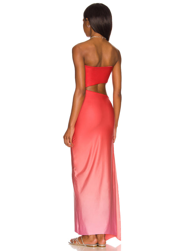 Backless hollow strapless long dress with hip covering - FashionistaDeal