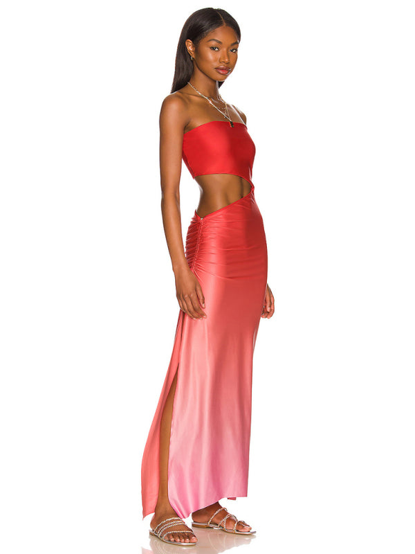 Backless hollow strapless long dress with hip covering - FashionistaDeal