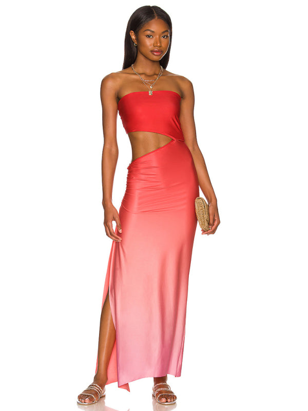 Backless hollow strapless long dress with hip covering - FashionistaDeal