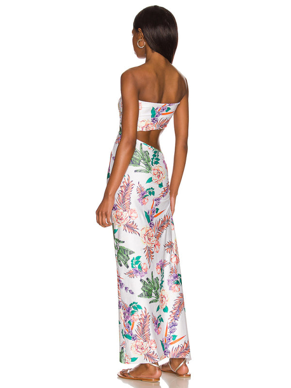 Backless hollow strapless long dress with hip covering - FashionistaDeal