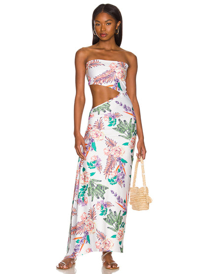 Backless hollow strapless long dress with hip covering - FashionistaDeal