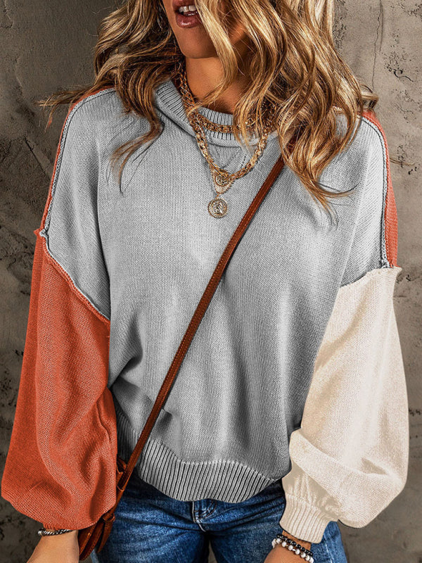 Women's Casual Style Versatile Contrast Color Pullover Sweater - FashionistaDeal