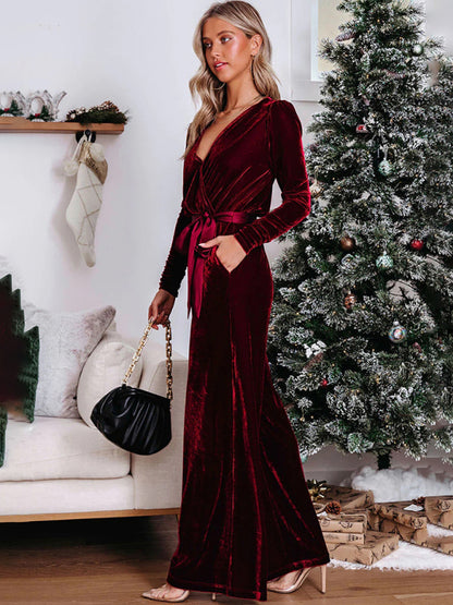 Women's Elegant Velvet Waist Straight Jumpsuit - FashionistaDeal