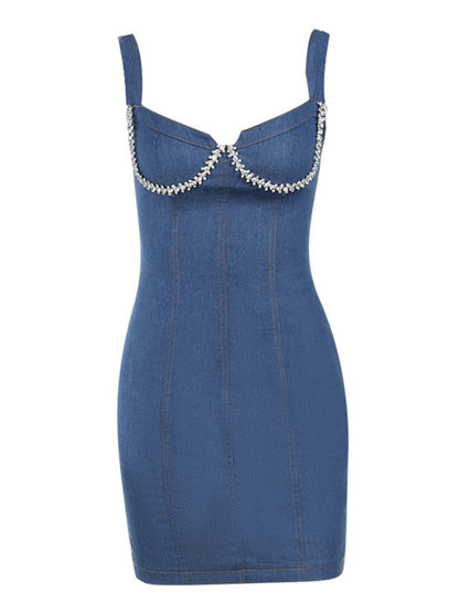 New sexy hottie suspender sexy hot diamond denim dress - FashionistaDeal