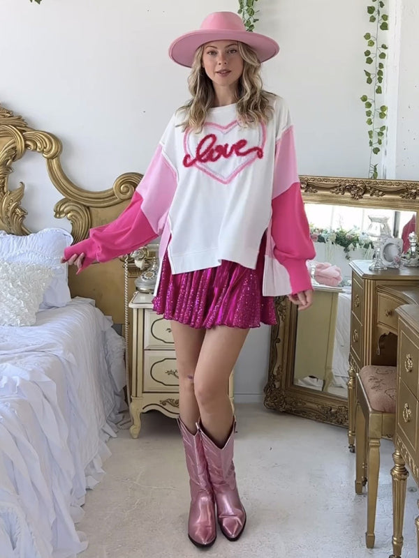 Valentine's Day Sweet Embroidered Long Sleeve Sweatshirt - FashionistaDeal