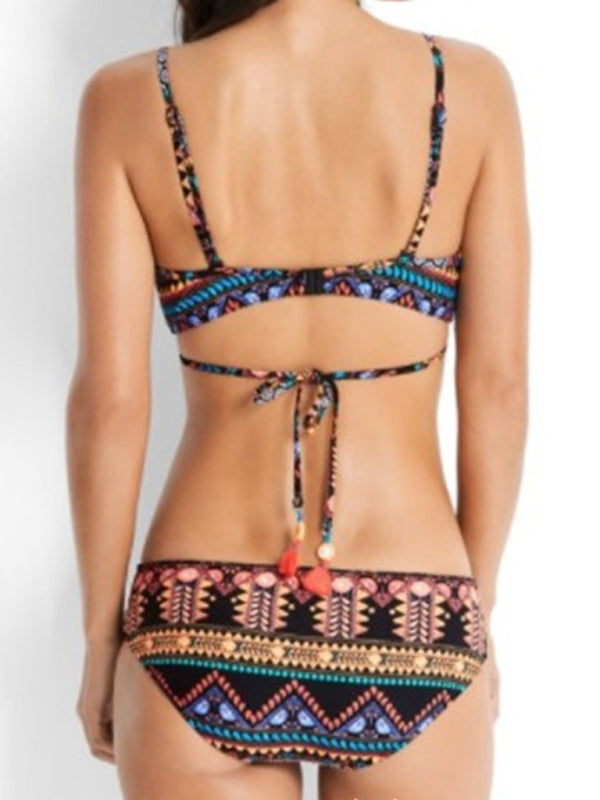 Feminine western style printed stretch elastic two piece bikini - FashionistaDeal