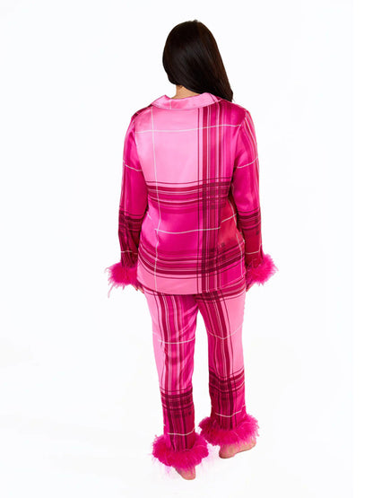 Women's New Satin Plaid Print Santa Claus Casual Suit Home Clothes Pajama Suit - FashionistaDeal