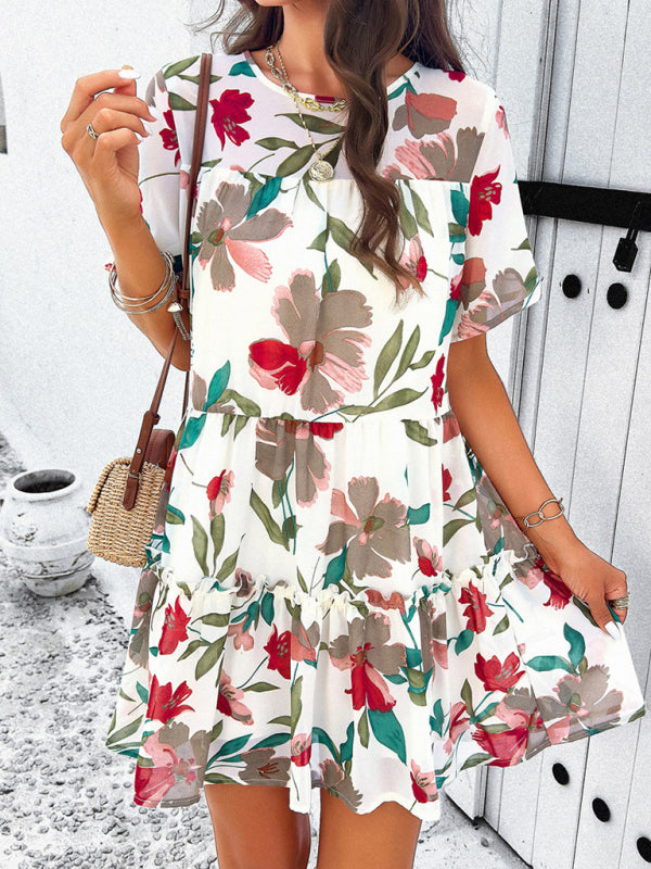 Women's casual holiday printed short-sleeved dress - FashionistaDeal