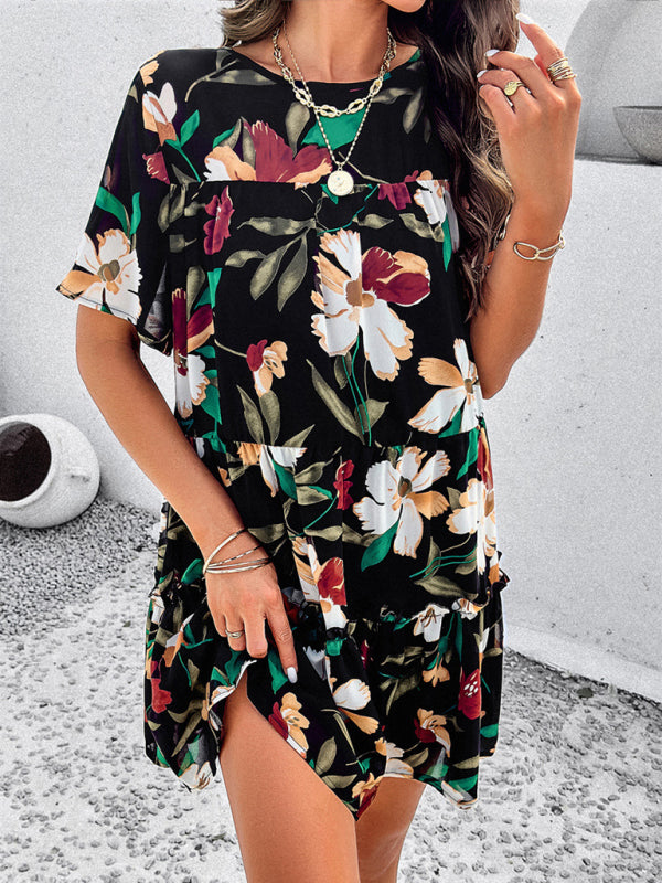 Women's casual holiday printed short-sleeved dress - FashionistaDeal