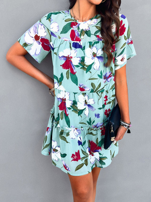 Women's casual holiday printed short-sleeved dress - FashionistaDeal