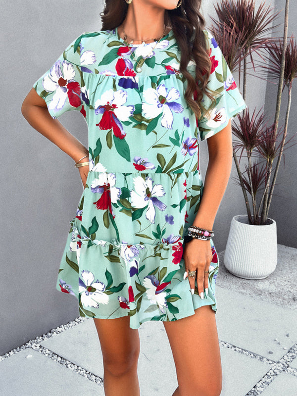 Women's casual holiday printed short-sleeved dress - FashionistaDeal