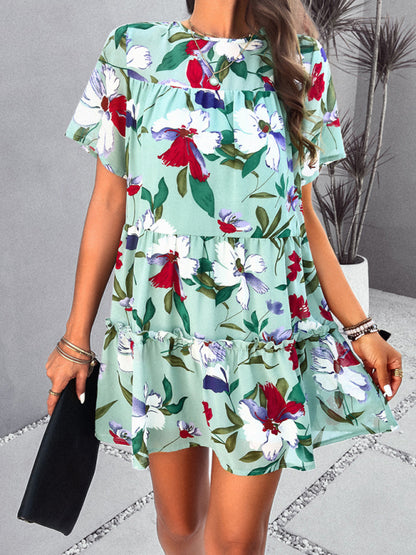 Women's casual holiday printed short-sleeved dress - FashionistaDeal