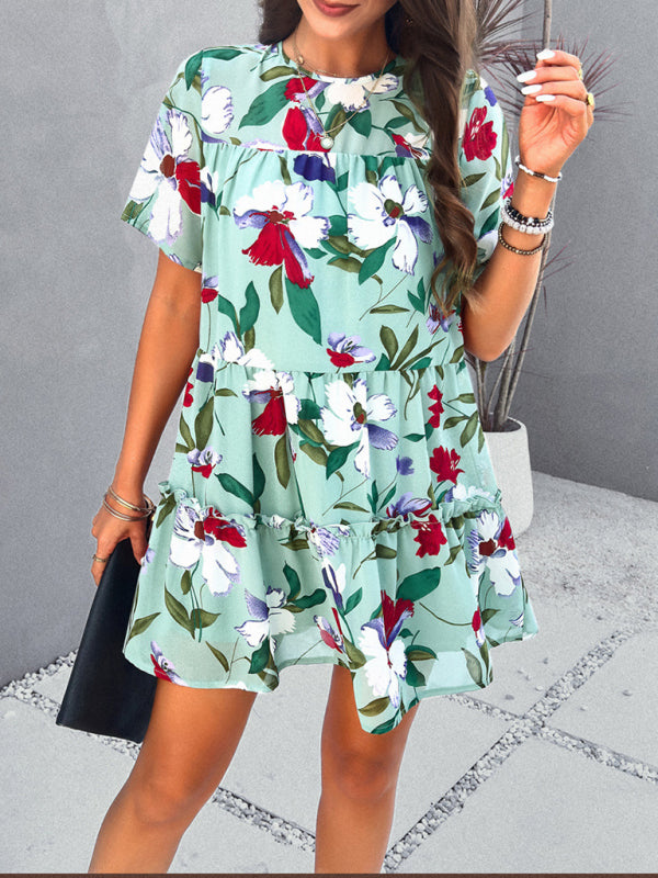 Women's casual holiday printed short-sleeved dress - FashionistaDeal