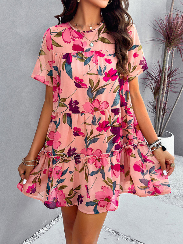 Women's casual holiday printed short-sleeved dress - FashionistaDeal