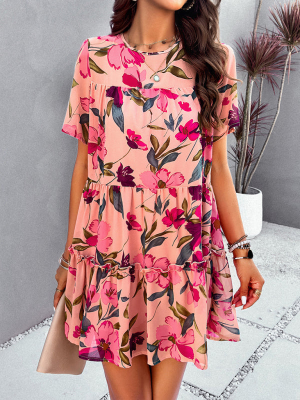 Women's casual holiday printed short-sleeved dress - FashionistaDeal