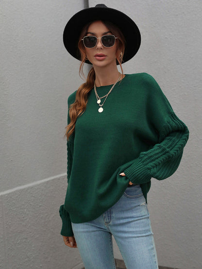 Women's Long Sleeve Thick Knitted Round Neck Twist Rope Top Sweater - FashionistaDeal