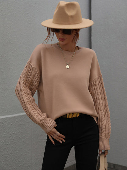 Women's Long Sleeve Thick Knitted Round Neck Twist Rope Top Sweater - FashionistaDeal