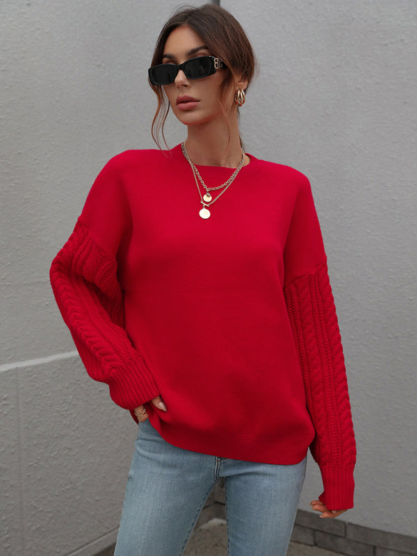 Women's Long Sleeve Thick Knitted Round Neck Twist Rope Top Sweater - FashionistaDeal