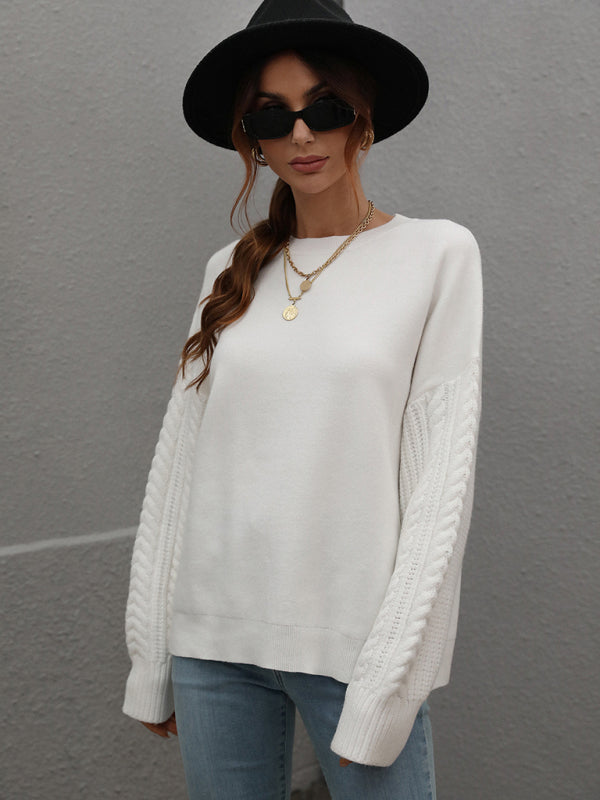 Women's Long Sleeve Thick Knitted Round Neck Twist Rope Top Sweater - FashionistaDeal