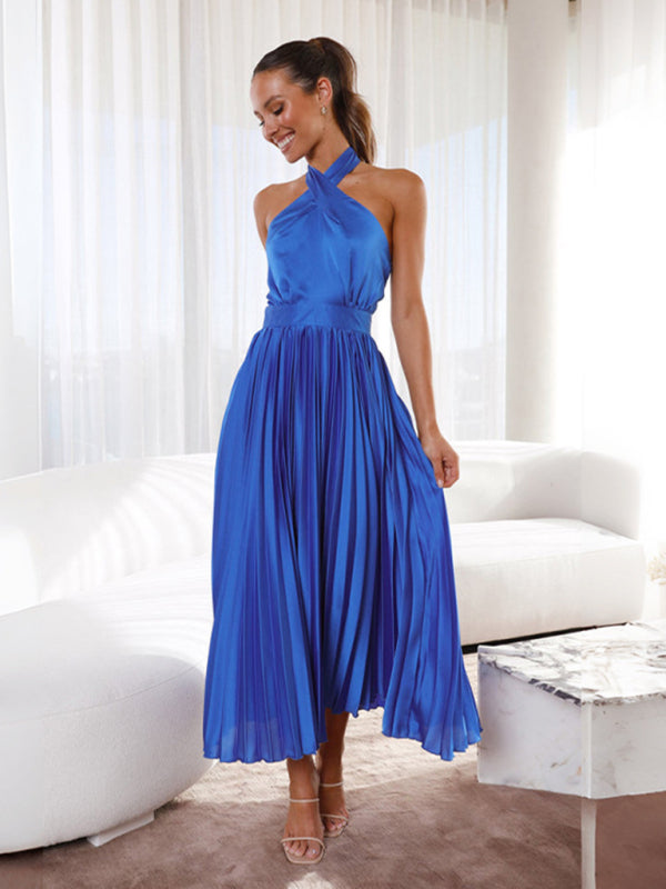 Women's halter neck pleated elegant dress - FashionistaDeal