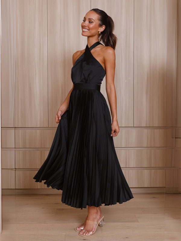 Women's halter neck pleated elegant dress - FashionistaDeal