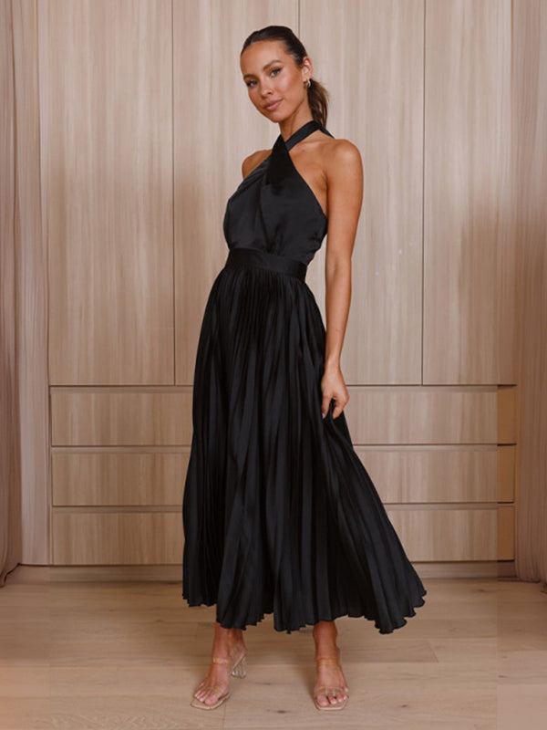 Women's halter neck pleated elegant dress - FashionistaDeal