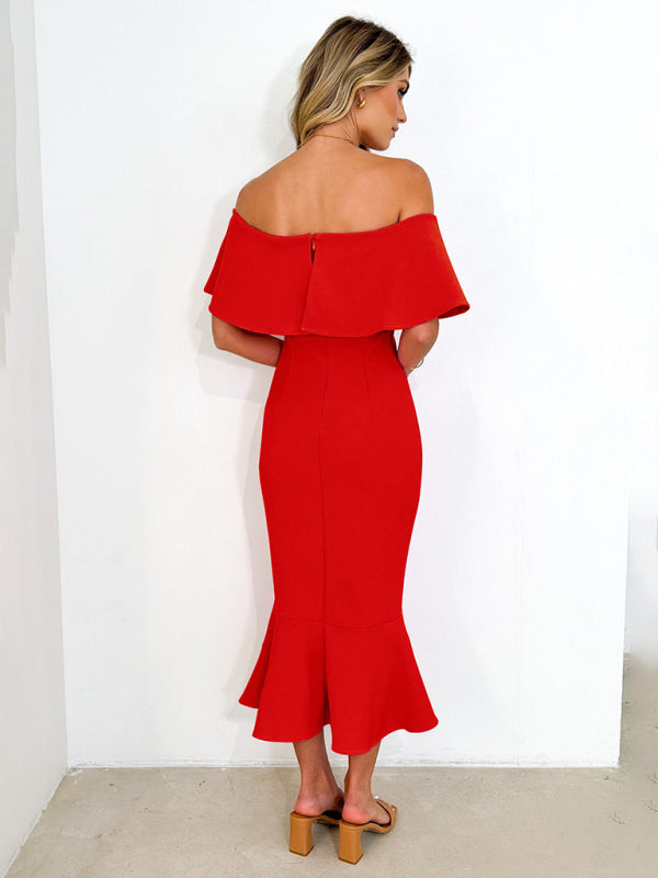 Women's one-shoulder slim and elegant fishtail dress - FashionistaDeal