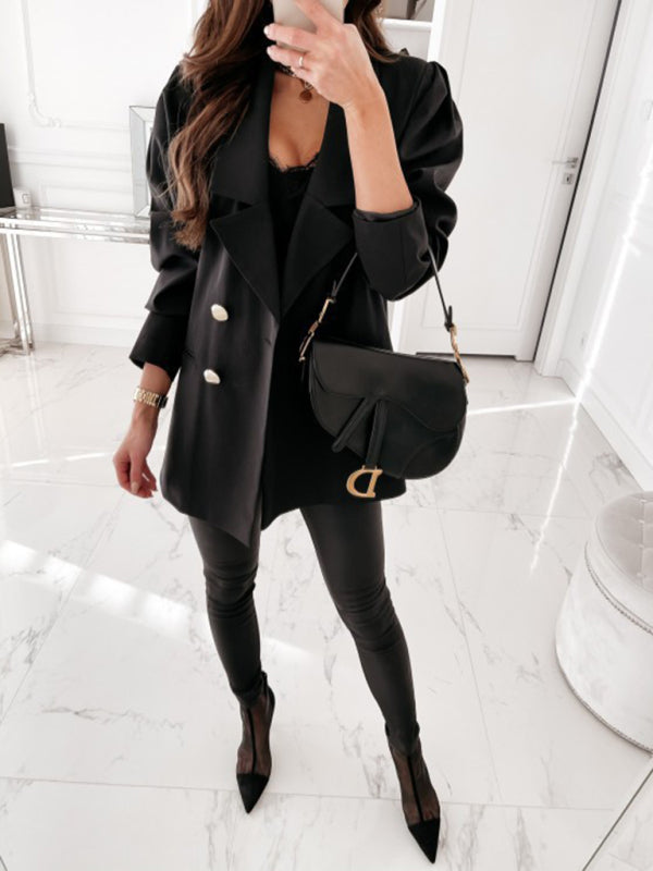 Women's casual jacket double breasted solid color suit - FashionistaDeal