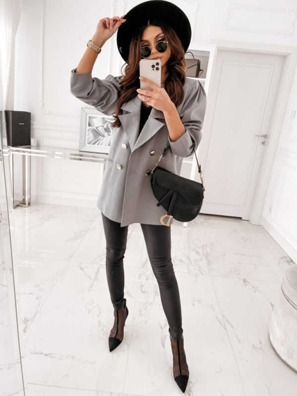 Women's casual jacket double breasted solid color suit - FashionistaDeal