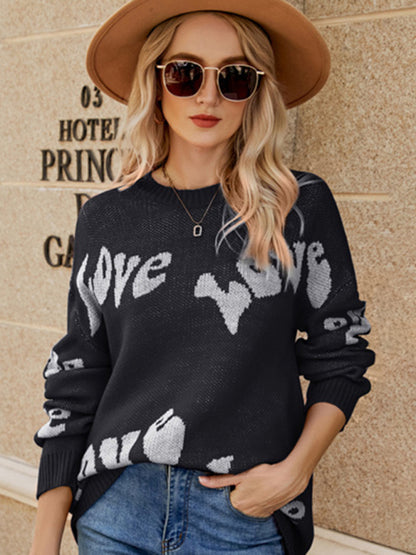 Women's Valentine's Day letter jacquard pullover knitted sweater - FashionistaDeal