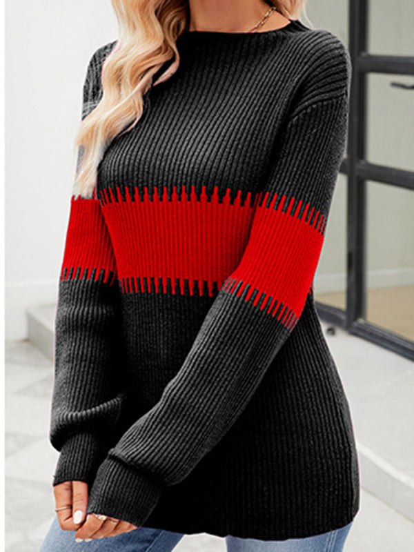 Women's Contrast Color Spliced Turtleneck Sweater - FashionistaDeal