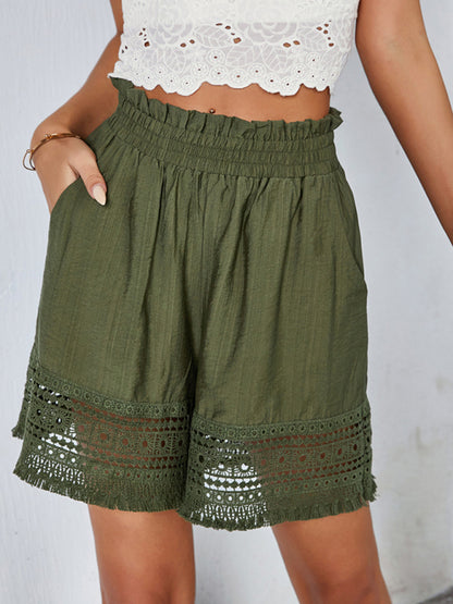 women's lace patchwork wide leg shorts - FashionistaDeal