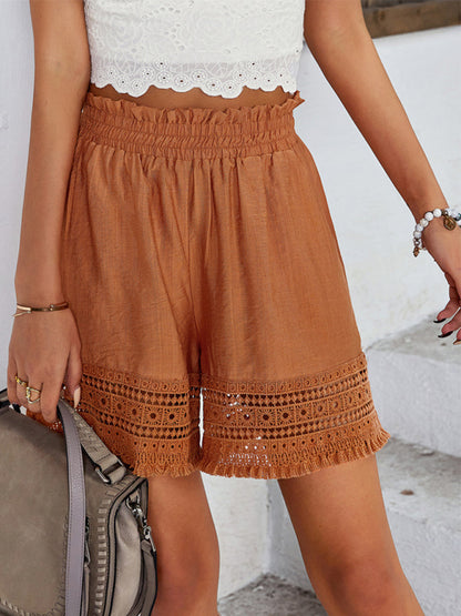 women's lace patchwork wide leg shorts - FashionistaDeal